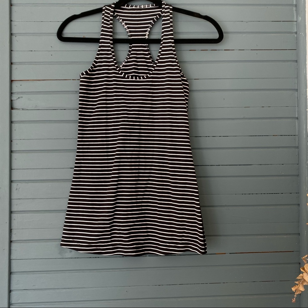 SIZE 6; Black and white striped Lululemon Racerback Tank